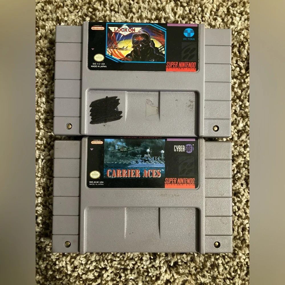 Lock On & Carrier Aces Super Nintendo Video Game Cartridges